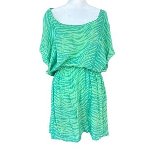 Indah Zebra Dolman Sleeve Mini Flowy Dress/Cover-Up Lime M